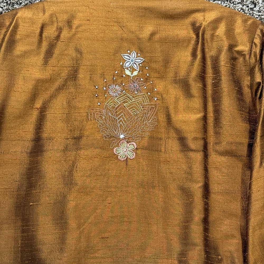 Coldwater Creek Large Silk Embroidered Mandarin Collar Blouse Orange Floral Boho - Picture 7 of 10